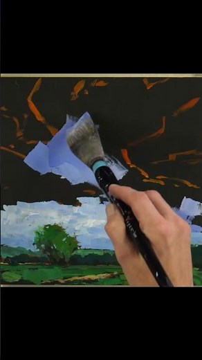 Dramatic Summer Clouds Over the Field #acrylicuniversity #painting #artinstruction