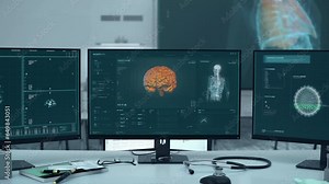 Futuristic Medical Diagnostic Software Detects Tumor Disease In Human Brain. Futuristic Organ Diagnostic Interface. Disease Scanner. Futuristic Healthcare Diagnostic Analysis Of Disease