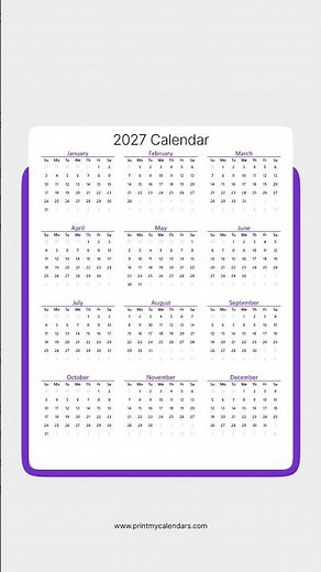 2027 Calendar Printable | Free PDF Download (US) | landscape & portrait #2027calendar #newyear