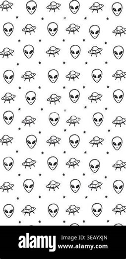 Cartoon Doodle Alien and UFO Pattern, Hand Drawn Space Icons with Float Animation on White Background, Motion Graphics Seamless Loop, 9:16 Vertical Video Stock Video Footage - Alamy