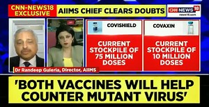 Speaking on the DGCI's COVID vaccine approval, AIIMS Director Dr Randeep Guleria said, "As far as SII vaccine is concerned it has got approval from DCGI & it has also been approved by other countries as well. Bharat Biotech vaccine is like back up." | News18