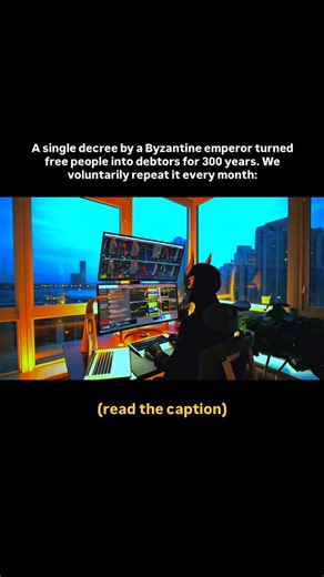 the.human.broker on Instagram: "1. The decree forced citizens to pay taxes before harvesting or trading. Byzantine peasants had to pledge future production just to survive. Their freedom existed only on paper — they were technically “free,” but economically enslaved. Today, most of us do the same with credit cards, subscriptions, and rent: we commit future earnings before we actually earn them. 2. It created dependence on invisible systems. People learned to obey bureaucratic rules to access bas