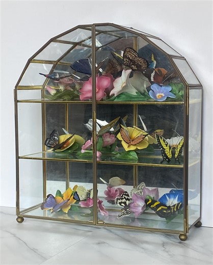 Vintage Franklin Mint Butterflies Porcelain Set – 12 Hand-painted Butterflies, Brass Glass Conservatory Case - Etsy