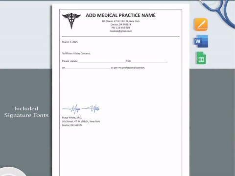 Editable Doctor's Note Template | Instant Download | Doctors Excuse | Fake Doctors Note | Doctor Note for Work (word, Google Docs, Pages) - Etsy