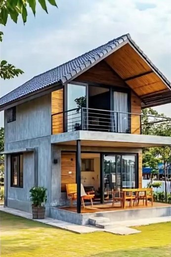 บ้านสองชั้นโครงเหล็กครึ่งปูนครึ่งไม้สวยแบบลอฟท์ #housedesign #home #tinyhouse