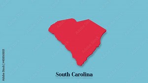 3d animated map showing the state of South Carolina from the United State of America isolated on blue background. 3d South Carolina state. USA. Text or labels South Carolina with silhouette Stock Video