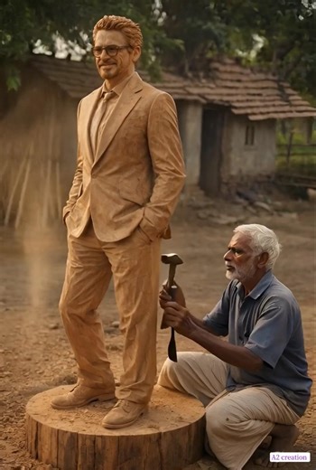 Village Carpenter Carves a Wooden Statue of Robert Downey Jr. Incredible Wood Art #shorts #ironman