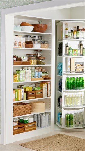 The Container Store on Instagram: "POV: You open your pantry and immediately feel 10x more put together. 💙 Elevate your pantry with custom features designed for both beauty and function with our premium Preston Collection. See below the custom features of this luxury, wood-based system. 🍫 Pull-Out Trays 🥤360 Organizer 🍷 Gliding Wine Rack 🍪 Vertical Tray Dividers #TheContainerStore #pantryorganization #pantrygoals #kitchenorganization #kitchenmakeover #home