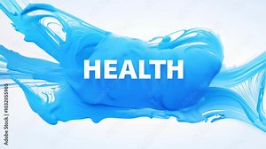 Dynamic Blue Paint Splash with the Word "Health" in Bold Text