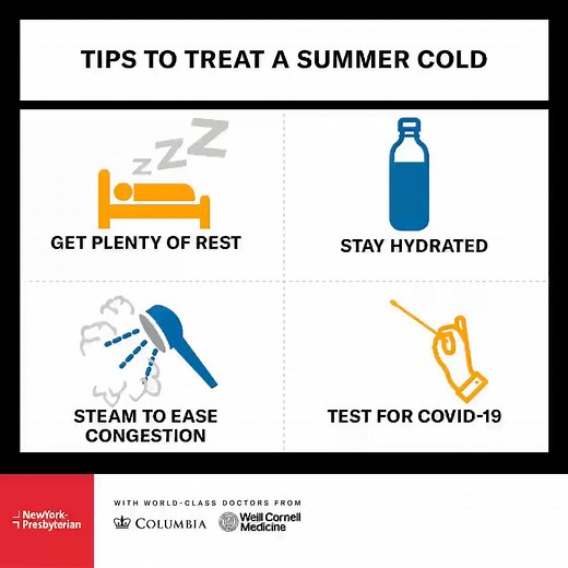 Experiencing the cold symptoms you normally feel in the fall or winter? Summer colds are also common! Dr. Judy Tung, #NYP/ Weill Cornell Medicine Chief of Adult Internal Medicine, explains the summer cold and shares some advice on how to treat it. Click for more on #summer colds: https://bit.ly/3JaLm4l | NewYork-Presbyterian Hospital