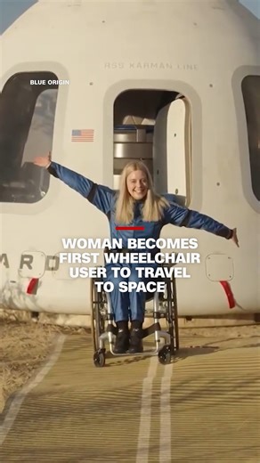 CNN on Instagram: "Michaela Benthaus, a 33-year-old German aerospace and mechatronics engineer, made history as the first wheelchair user to travel past the Kármán Line, a common marker for outer space. Her voyage on a Blue Origin New Shepard capsule launched Saturday morning in West Texas."