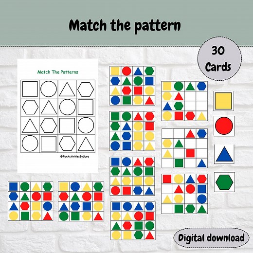 Shapes Matching Game: Preschool Learning Activity (PDF Pattern), Match the Patterns Game, Educational Shapes Activity for Kids, - Etsy