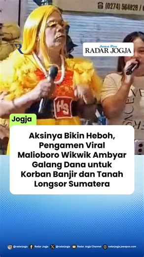 Radar Jogja on Instagram: "JOGJA - Pengamen viral Malioboro Wikwik Ambyar kembali menarik perhatian publik. Aksinya menggalang dana untuk para korban banjir dan tanah longsor di Sumatera mendapat perhatian masyarakat yang saat itu mengunjungi kawasan malioboro. Pria yang memiliki nama asli Keman Hermanto ini turut berpartisipasi bersama rekan Seniman Malioboro lain pada kegiatan Ngamen Amal yang berlangsung di tujuh titik pedestrian kawasan Malioboro Jumat (5/12/2025). Suara khas, aksi kocak, se