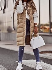 Women's Winter Coat Down Jacket Vest Warm Comfortable Pocket Buttons Casual Plain Outdoor Vacation Street Casual Regular Long Hooded Regular Fit Sleeveless Outerwear Black White Red Fall Winter 2025