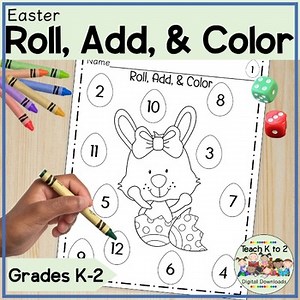 Roll and Color Easter Math Fluency Worksheets Kindergarten or First Grade Center