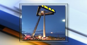 Winds damage IKEA sign, close I-25 for 2 hours
