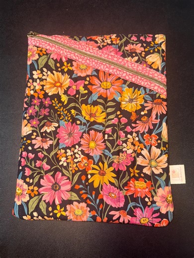 Hemingway Pouch (large 9x12”) in Pink, Yellow, and Peach Floral With Black Background. - Etsy