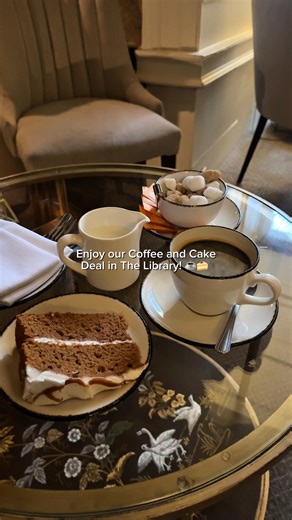 Our coffee and cake deal is continuing into February! Purchase any hot drink in the Library Bar, and you will receive a free slice of cake! ☕🍰 Head down and enjoy a little treat to brighten the start of the week *Only available on Mondays mornings from 10am - 12pm* #lumleycastle #coffeeandcakedeal #thelibrarybar | Lumley Castle