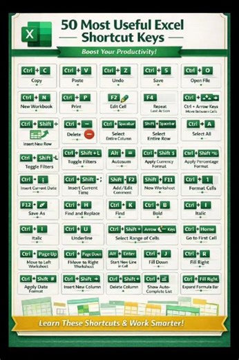 🚀50 Useful Excel Shortcut Keys |Excel tips and tricks|Excel Shortcut #excel #exceltips #learnexcel