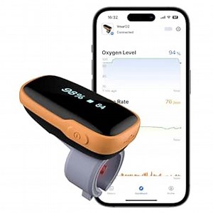 Vibeat WearO2 Pulse Oximeter Bluetooth - Oxygen Meter for Continuous Blood Oxygen and Heart Rate Tracking, Wearable Finger Oxygen Monitor with Reminder & Free APP