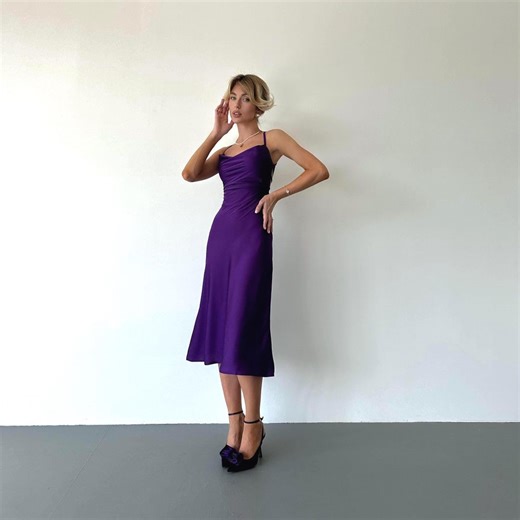 Purple Silk Slip Dress With Open Tied up Back for Wedding Guest, Prom - Etsy
