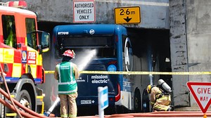 Electric bus catches fire under bridge on Constellation Drive, police say to avoid area