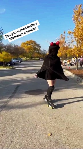 Mothman costume breakdown 🔴🔴 I noticed that people are Liking my #mothman costume content from last year, so I wanted to share a longer video tutorial. Hope this helps a fellow Mothperson this Halloween🧡🖤 Treat yourself to a #spooky skate makeover, too! Use code LIZSKATESCHICAGO to save $$ on your next @Moxi Roller Skates purchae of $15 #HalloweenCostume #Mothman #Fallout #Cryptid #DIYCostume #SpookySeason #Halloween2023 #MothmanMyth #MothmanLegends #HalloweenDIY #CostumeIdeas #MothmanCostum