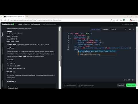 Finding the percentage python program solution