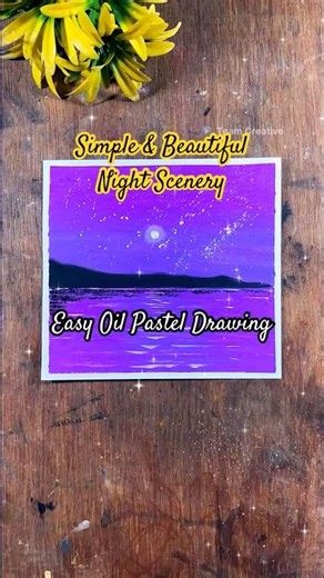 🌙 Simple & Beautiful #night #scenery | Easy Oil Pastel Drawing ✨✍️ #art #drawing #shorts