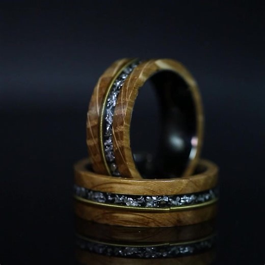 8mm Men's Double Guitar String & Meteorite Tungsten Ring