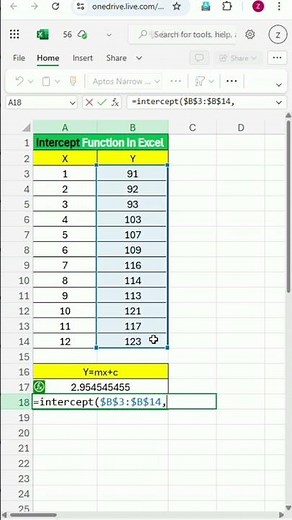 Intercept Formula In Excel | Excel Formula | Intercept Function | Excel World