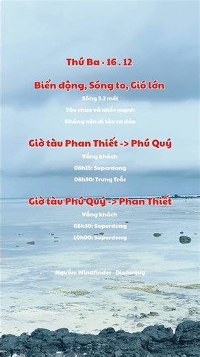 17/12/2025 - Sóng 2.9 mét, Thời tiết đảo Phú Quý, Biển động