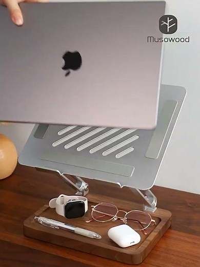 Ergonomic Wooden Laptop Stand – Foldable & Adjustable