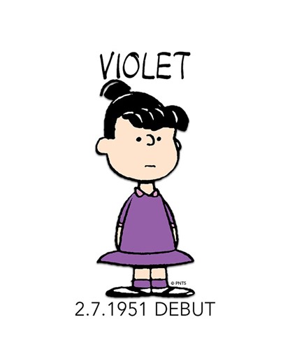 Charles M. Schulz Museum | The home of Snoopy & the Peanuts Gang on Instagram: "💜Happy #VioletDay! Violet Gray made her Peanuts debut on this day in 1951!⁠ ⁠ Violet was the second girl to join the Peanuts gang and quickly became best friends with Patty. They team up on poor old Charlie Brown and enjoy finding ways to annoy him. But sometimes she shows a softer side...for Snoopy.⁠ ⁠ Charles Schulz once said he intended Violet to be “the pretty girl in the strip” with her distinct ponytail