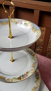 Vintage Noritake China 3 tiered tidbit, dessert, cupcake, snack tray for shabby chic tea party table centerpiece stand