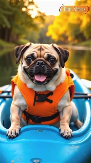 🐶 Cute Pug Kayaking Adventure | Funny Dog in Life Jacket on River