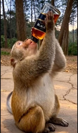 The monkey🍾 fell drunk 😂after drinking alcohol #funny #trendingshorts #fyp #animals #monkey 🍾😂🐒