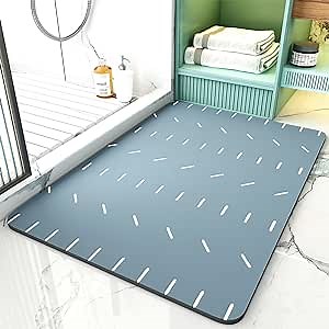 MontVoo Bath-Mat-Rug, Super Water Absorbent Quick Dry Bath Mats for Bathroom Non Slip Bathroom Mats with Rubber Backing, Ultra Thin Bathroom Rugs Fit Under Door, 21" x 34", Blue