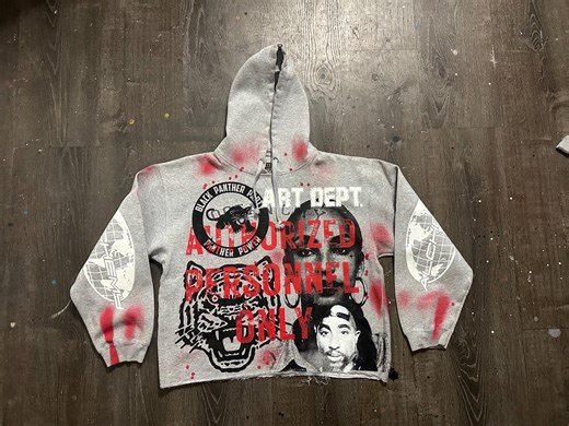 Sade Adu black panther party NY pac art dept upcycled screen print gray/red sweatshirt