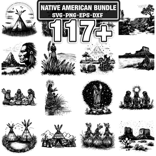 117  Native American Scene Svg, Png, Dxf, Eps Designs Bundle | Instant Digital Download - Etsy
