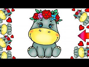 Simple drawings of a hippo cutie Draw for children step by step every day