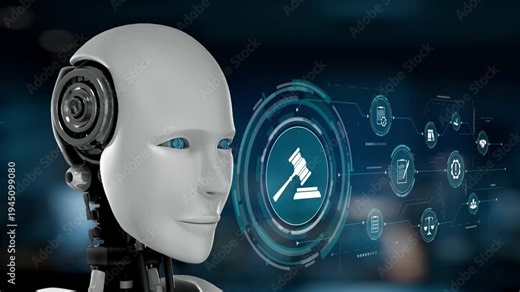 This image showcases a humanoid robot with digital graphics representing legal technology and AI role in transforming modern law practices and decision-making processes. Synapse