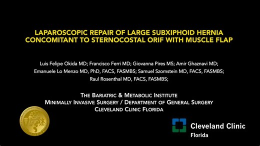 V361 LAPAROSCOPIC REPAIR OF LARGE SUBXIPHOID HERNIA CONCOMITANT TO STERNOCOSTAL ORIF WITH MUSCLE FLAP