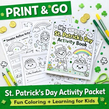 St. Patrick’s Day Activity Packet | Coloring, I Spy, Writing & Maze Worksheets