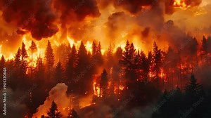 forest fire, Large forest fire burns the tree covered side of a mountain, Aerial panoramic view of a forest fire at night, 4k footage, videos, video clip, short video, slow motion Stock Video