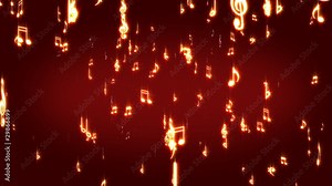Musical signs and notes on darkly red background