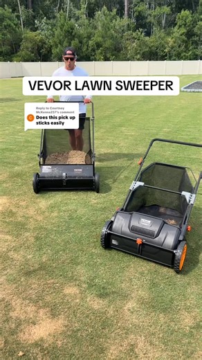 Push Lawn Sweeper, 21inch Leaf & Grass Collector, Strong Plastic Wheels & Heavy Duty Thickened Steel Durable to Use with Large Capacity 3.5 cu. ft. Mesh Collection Hopper Bag, 2 Spinning Brushes | VEVOR Home Improvement