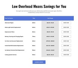 Car repair services in table - Html Code Example by Nicepage