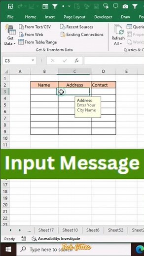 Input Message Data Validation in Excel
