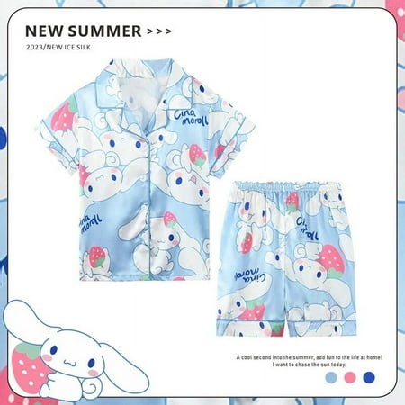 Anime Sanrios Summer Kids Ice Silk Pajamas Kawaii MyMelody Kuromi Cinnamoroll Cartoon Short Sleeve Cardigan Loungewear Set - Walmart.ca